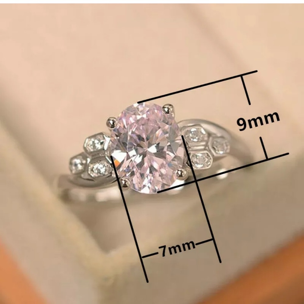 Elegant 925 Silver Oval Cut Pink Sapphire Ring - Picture 5 of 5